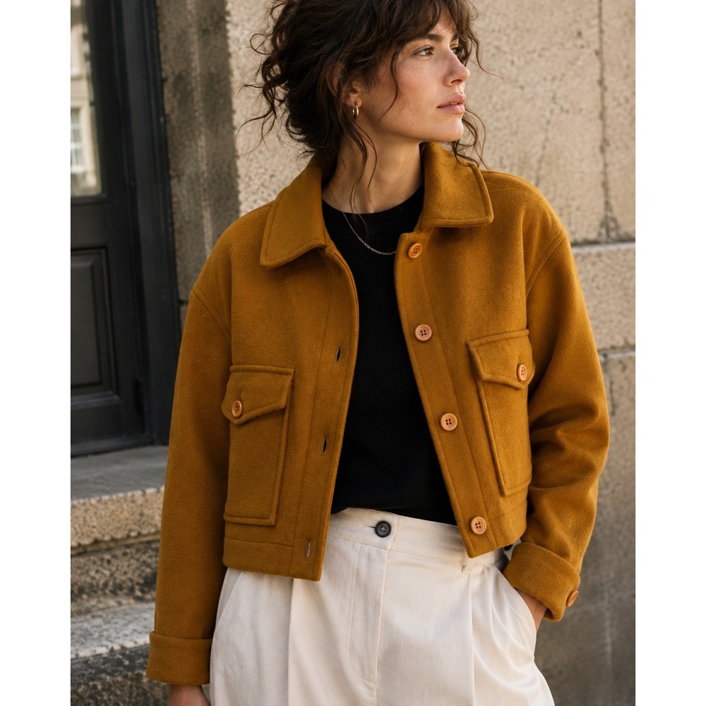 Rita Row Ochre Wool Boxy‎ Cropped Utility Jacket Overshirt Shacket M